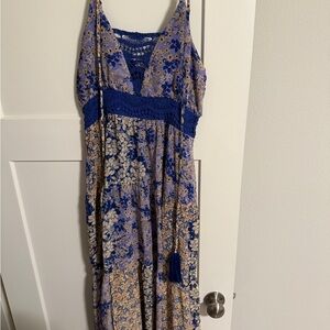 Miss Me Blue and Cream Floral Maxi Dress